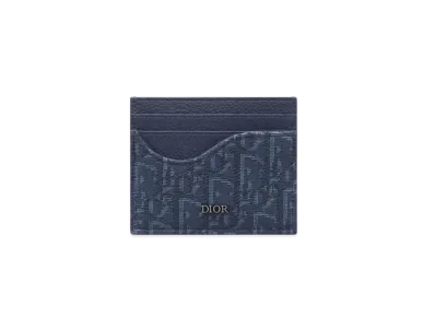 Dior Saddle Card Holder Grained Calfskin Marquetry and Dior Oblique Jacquard "Navy Blue"