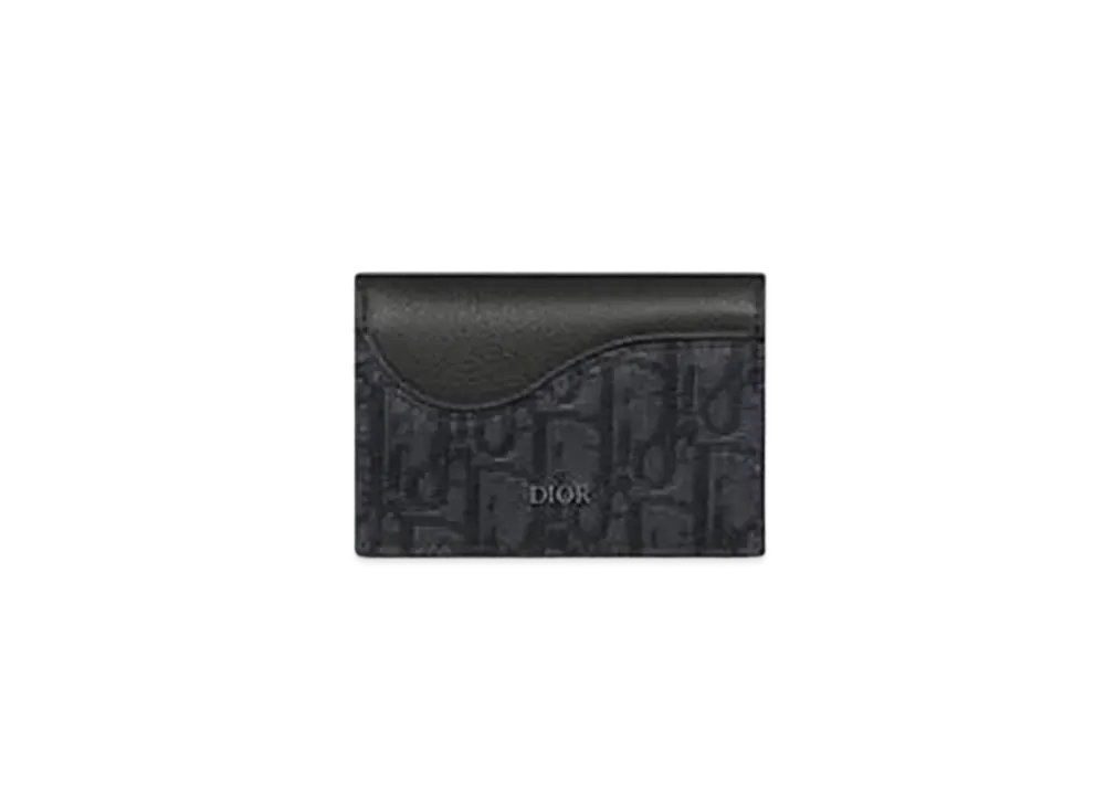 Dior Saddle Business Card Holder Grained Calfskin Marquetry and Dior Oblique Jacquard Japan Exclusive "Black"