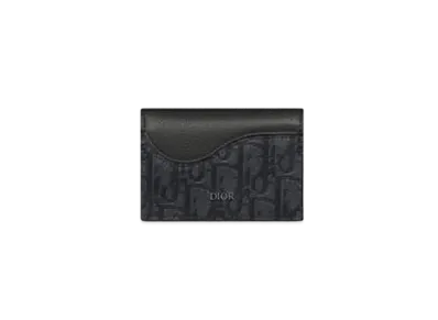 Dior Saddle Business Card Holder Grained Calfskin Marquetry and Dior Oblique Jacquard Japan Exclusive "Black"