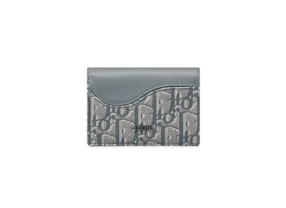 Dior Saddle Business Card Holder Grained Calfskin Marquetry with Dior Oblique Jacquard Japan Exclusive "Deep Gray"