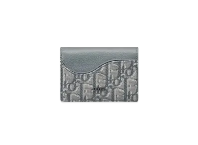Dior Saddle Business Card Holder Grained Calfskin Marquetry with Dior Oblique Jacquard Japan Exclusive "Deep Gray"