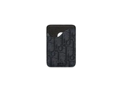 Dior Saddle Magnetic Card Holder Grained Calfskin Marquetry and Dior Oblique Jacquard "Black"