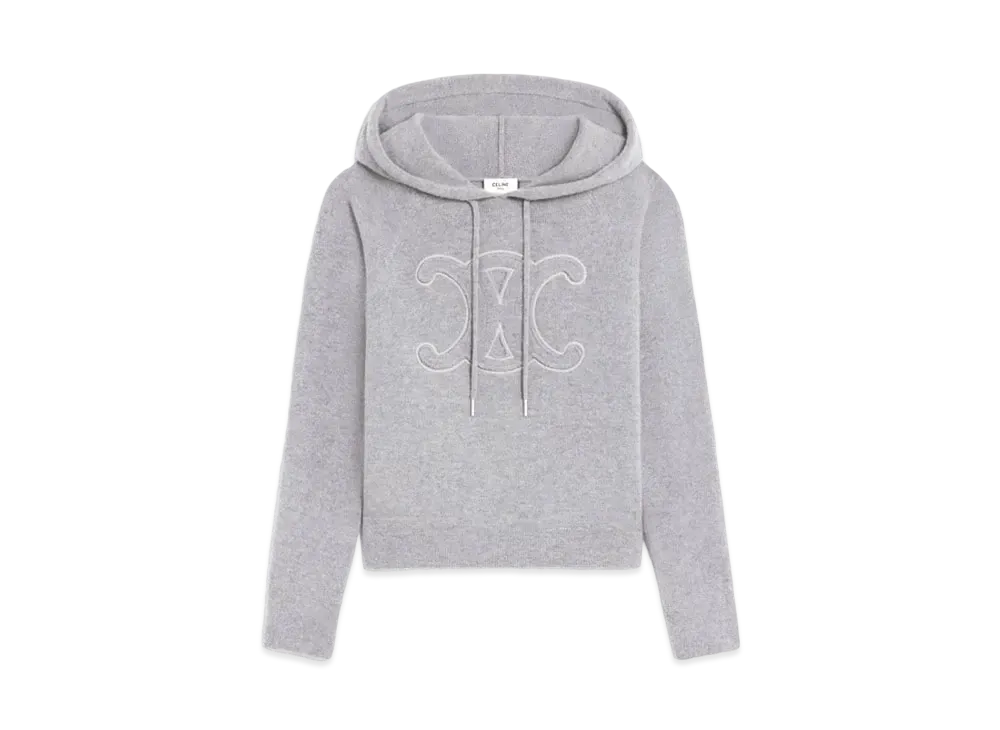 CELINE Triomphe Hoodie In Wool and Cashmere "Light Gray"