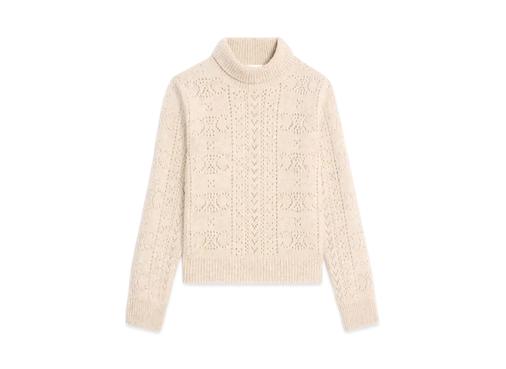 CELINE Turtleneck Sweater In Shetland Pointelle "Bone"