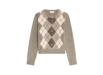 CELINE Cardigan In Argyle Alpaca Wool "Pebble"