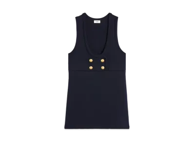 CELINE Tunic Mini Dress In Interlock Wool "Navy"