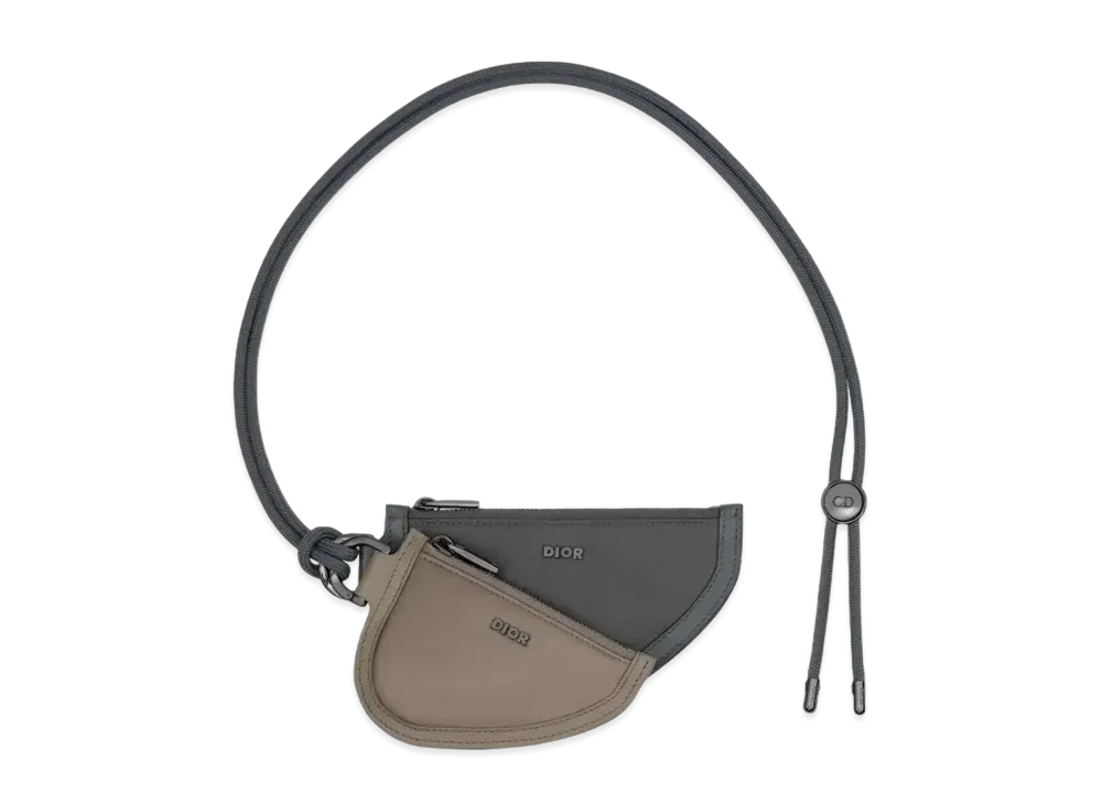 Dior Saddle Double Pouch Upcycled Nylon "Brown/Deep Gray"