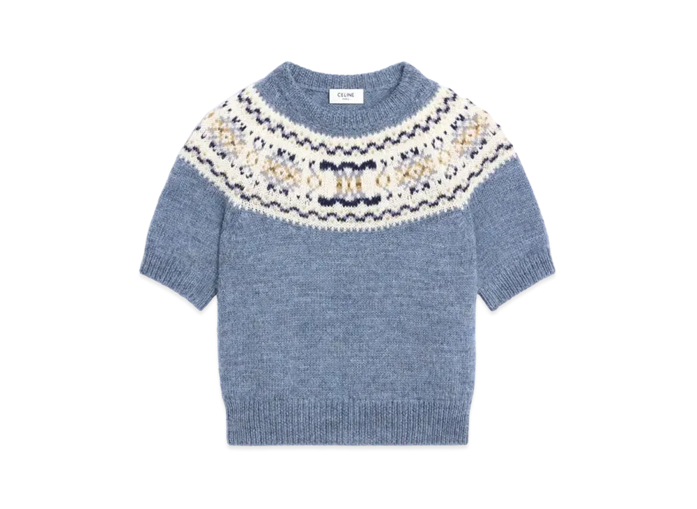 CELINE Sweater In Triomphe Fair Isle Wool "Light Blue"