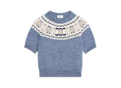 CELINE Sweater In Triomphe Fair Isle Wool "Light Blue"