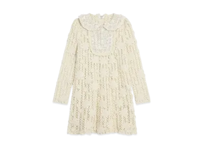 CELINE Women's Embroidered Mini Dress in Crocheted Cotton "Off White"