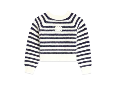 CELINE Crew Neck Mariniere Sweater In Mohair and Silk "Off-White/Navy"