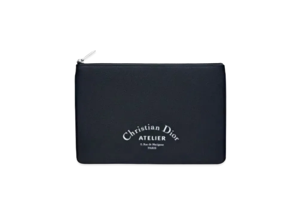 Dior Grain Calfskin Flat Wallet "Navy Blue"