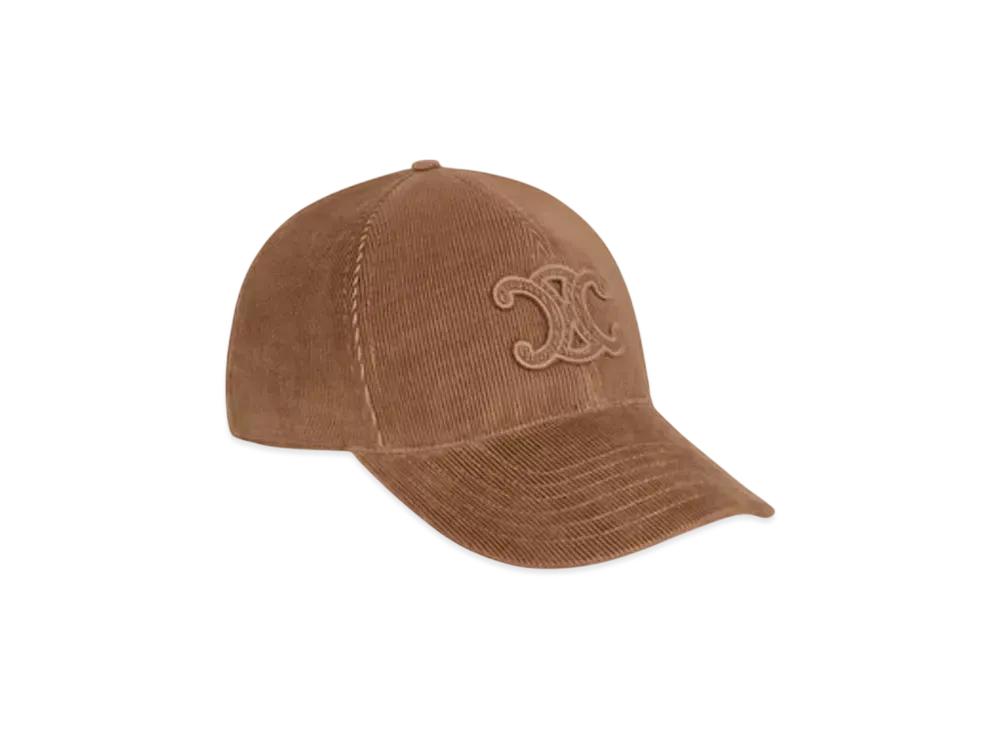 CELINE Triomphe Baseball Cap in Corduroy "Camel"