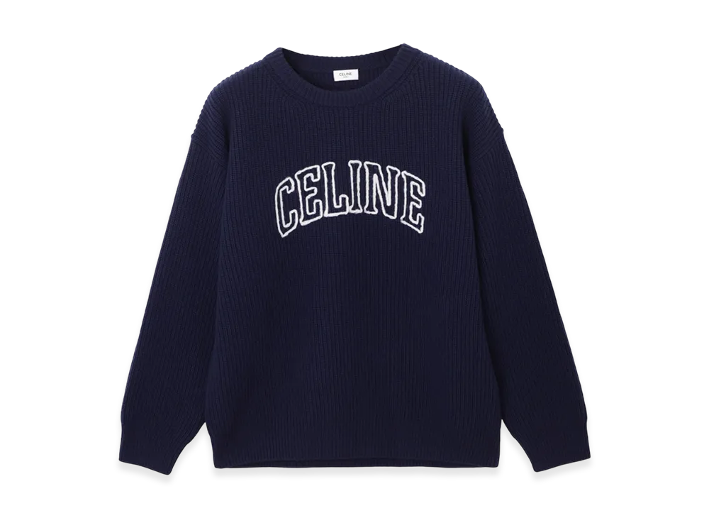 CELINE Pull Col Rond Brode "Navy"