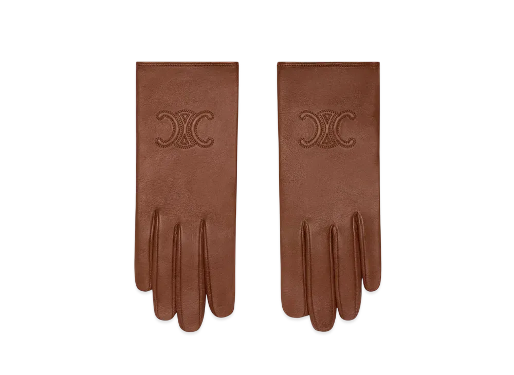CELINE Triomphe Gloves In Plonge Lambskin "Brown"
