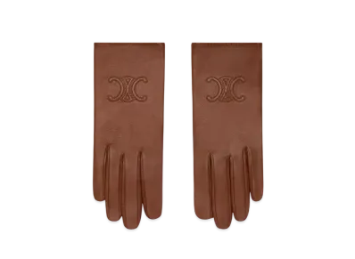 CELINE Triomphe Gloves In Plonge Lambskin "Brown"