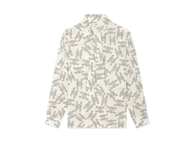 CELINE Women's Lavalliere Blouse in Cre pe De Chine "Creme/Noir"