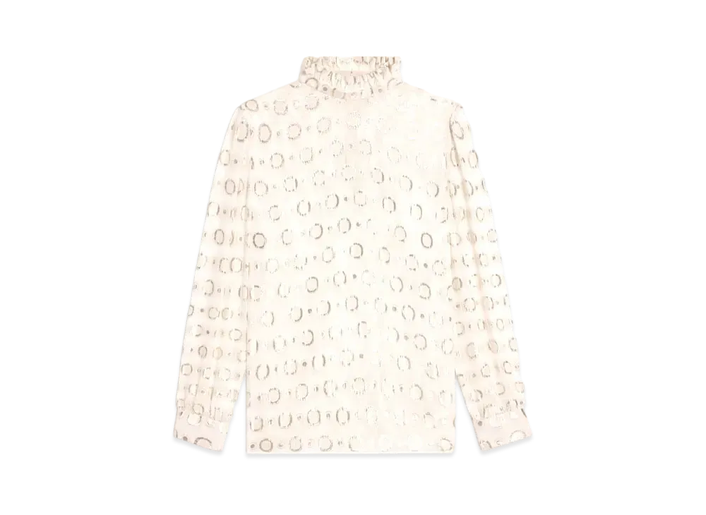 CELINE Blouse With Frilled Collar In Fil Coupe Silk "Ivory/Or"