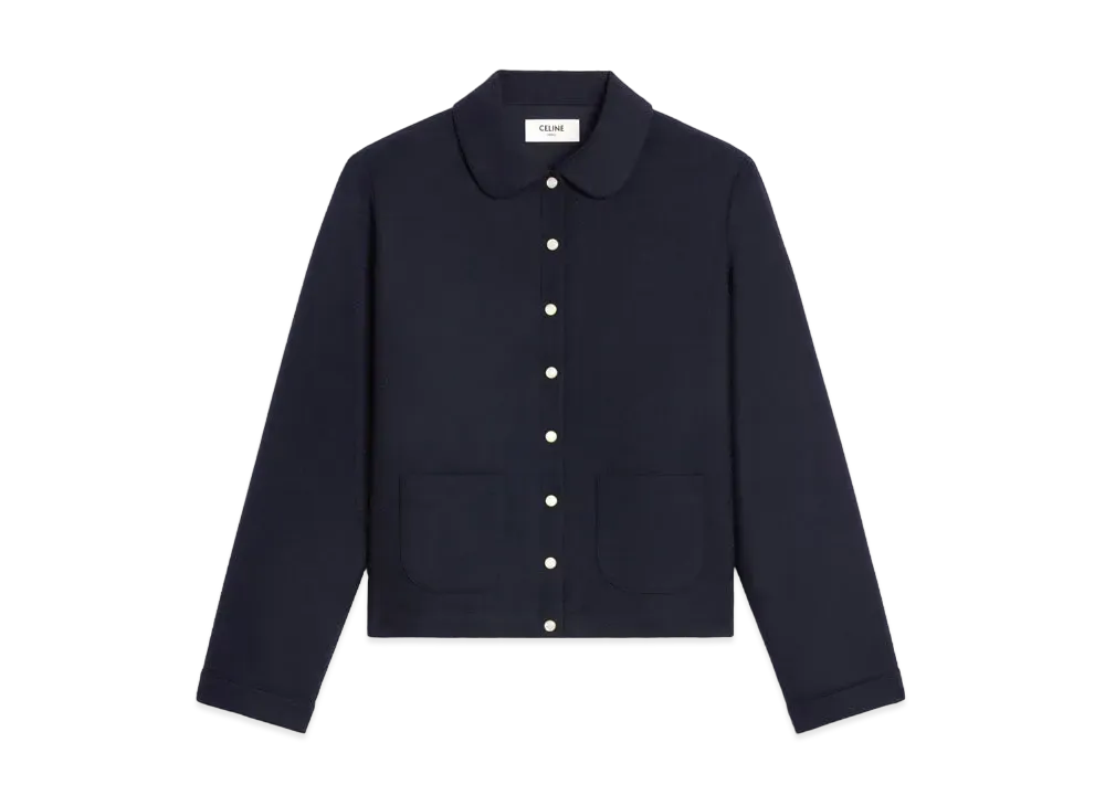 CELINE Shirt With Claudine Collar In Cashmere Flannel "Navy"