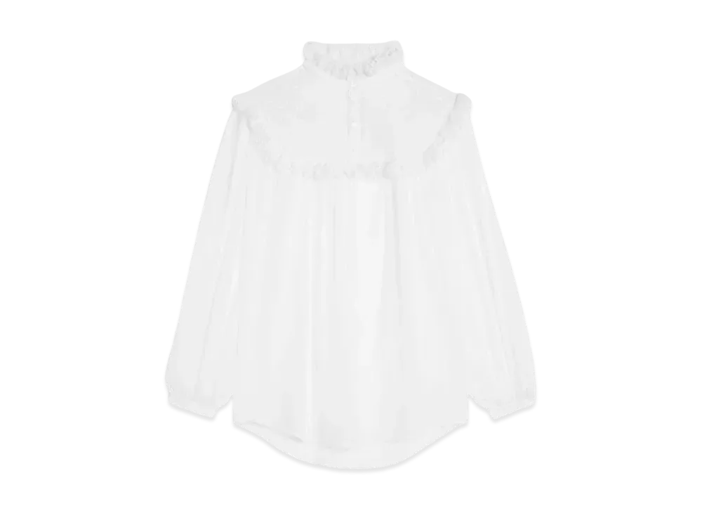 CELINE Embroidered Romy Shirt in Cotton Muslin "Craie"