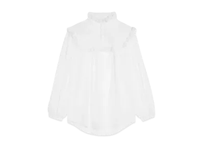 CELINE Embroidered Romy Shirt in Cotton Muslin "Craie"