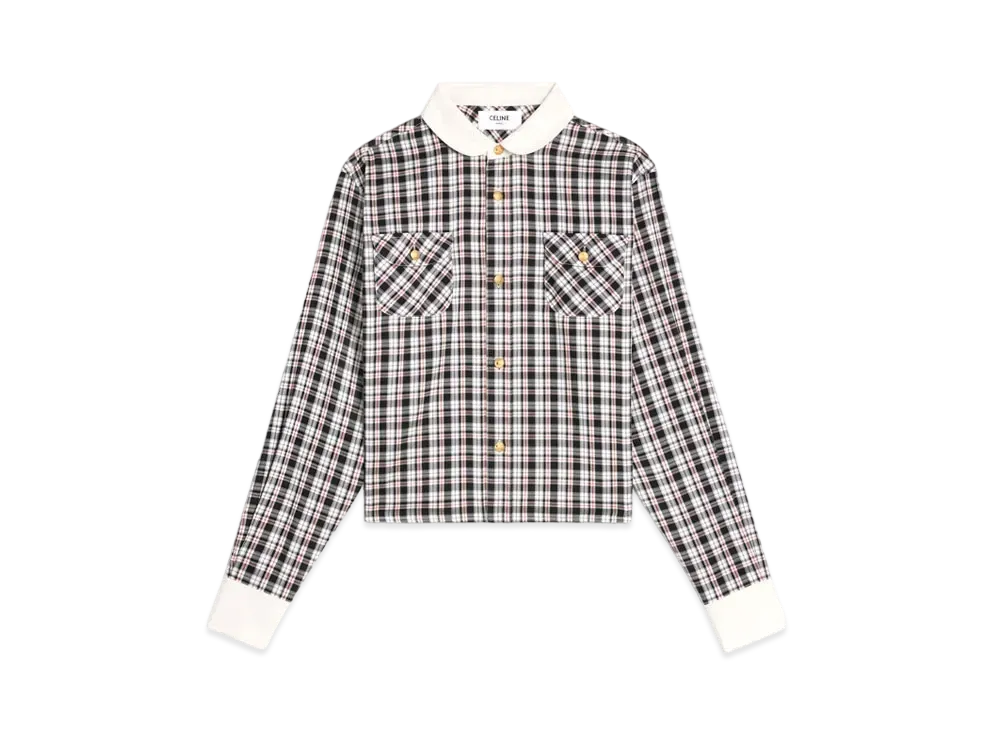 CELINE Cropped Shirt In Check Silk "Black/Craie/Rouge"