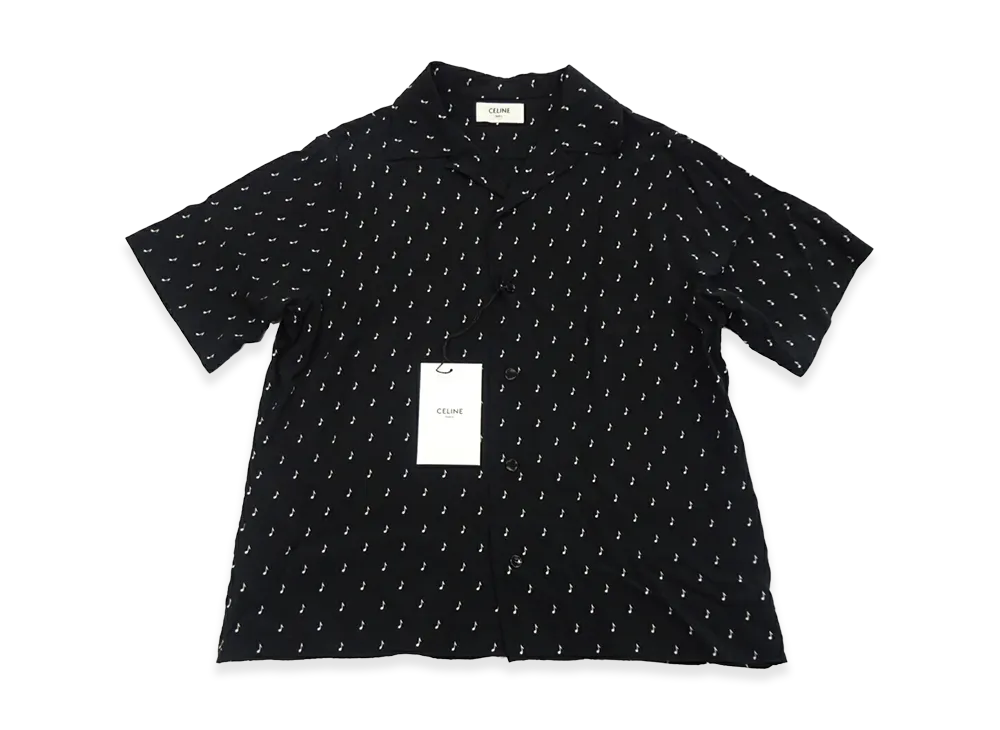 セリーヌ ミュージックノート ハワイアンレーヨンシャツ "ブラック" 2C036736D.38AW