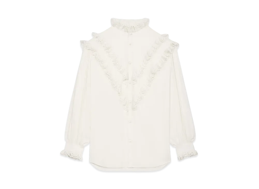 CELINE Women's Tomboy Shirt in Silk Crepe and Acetate "Ivory"