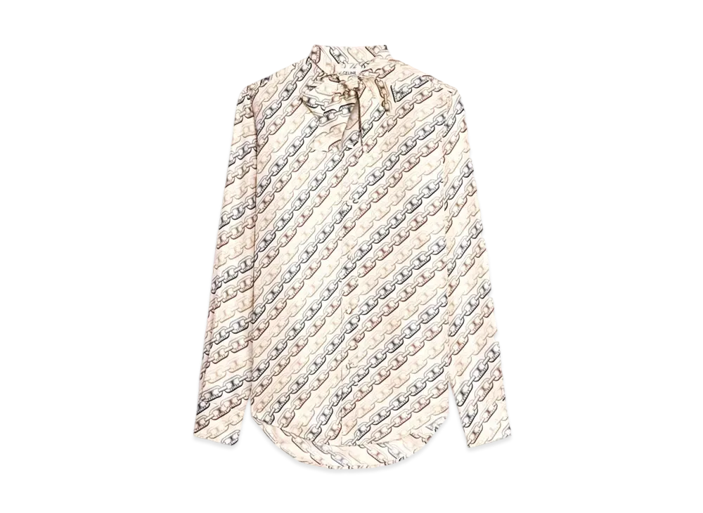 CELINE Romy Lavaliere Shirt In Silk Twill "Cream/Multicolor"