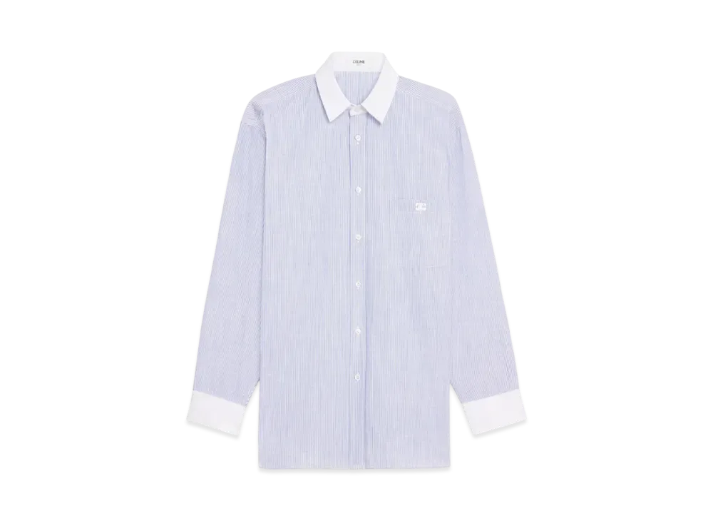 CELINE Women's Oversized Shirt in Striped Chambray Cotton "Craie/Bleu"