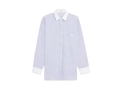 CELINE Women's Oversized Shirt in Striped Chambray Cotton "Craie/Bleu"