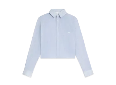 CELINE Women's Cropped Shirt in Striped Cotton Linen "Craie/Bleu Ciel/Marine"