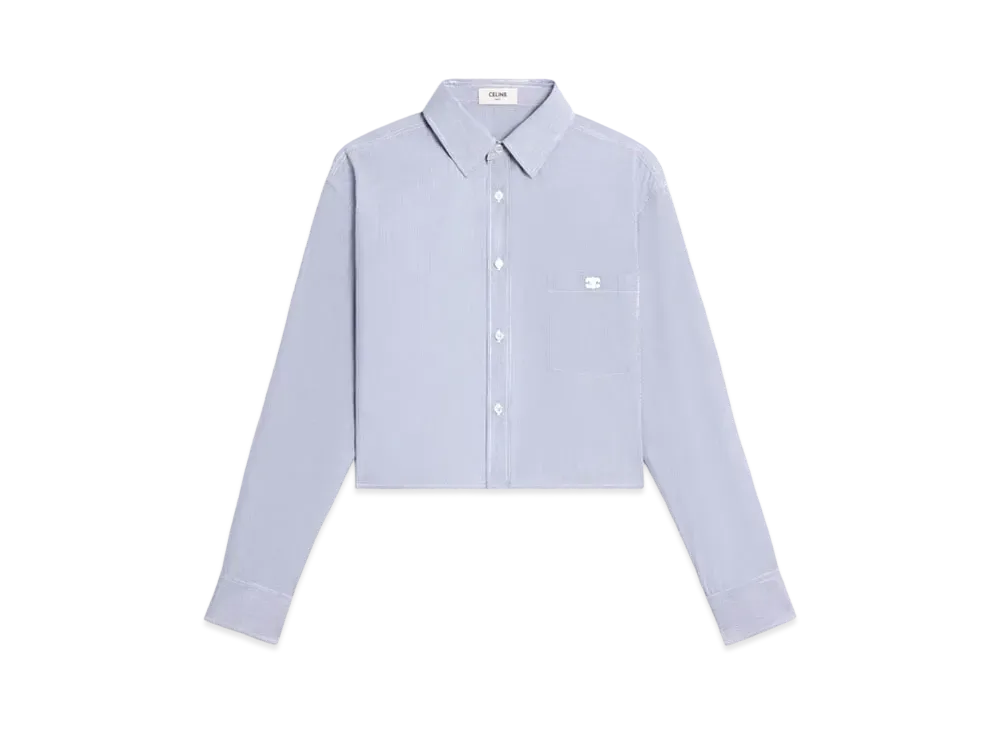 CELINE Cropped Shirt In Striped Cotton and Silk "Craie/Marine"