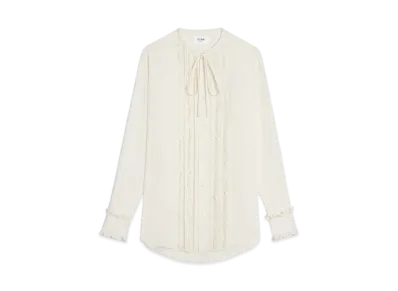 CELINE Women's Frilled Romy Shirt in Silk Crepe and Acetate "Ivory"