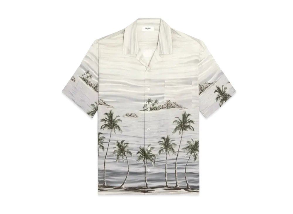 CELINE Hawaiian Shirt In Rayon "Craie/Gray"