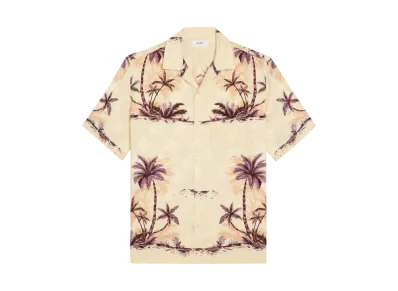 CELINE Men's Hawaiian Shirt in Printed Silk "Champagne/Rose/Marron"