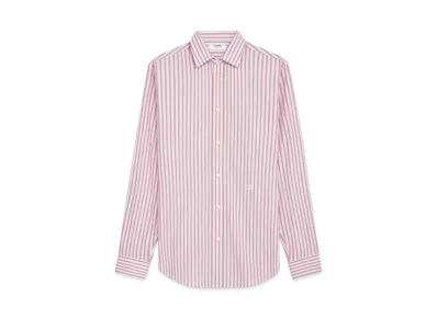 CELINE Men's Loose Shirt in Striped Cotton Poplin "White/Raspberry"