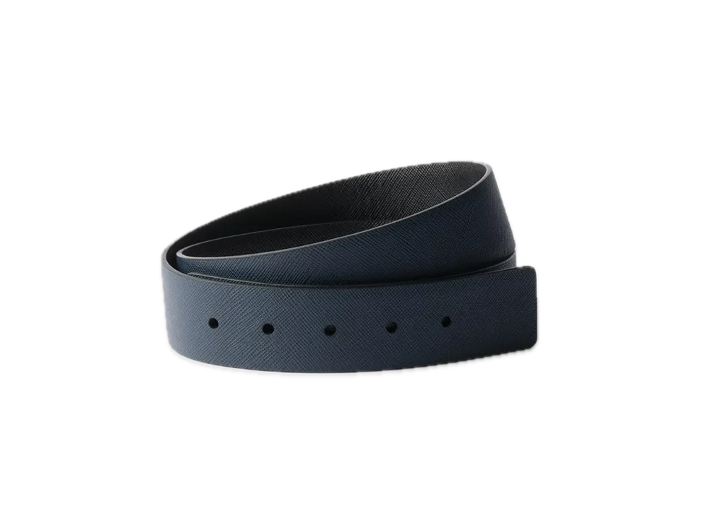 PRADA Reversible Saffiano Leather Belt Strap "Navy/Black"