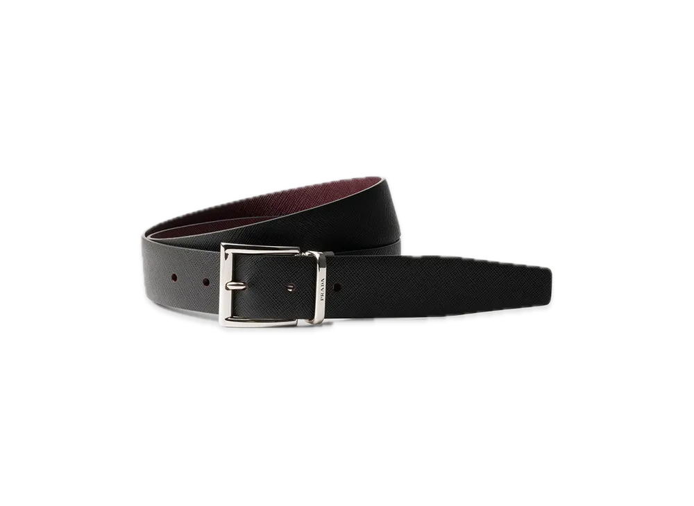 PRADA Saffiano Leather Reversible Belt "Black/Bordeaux"