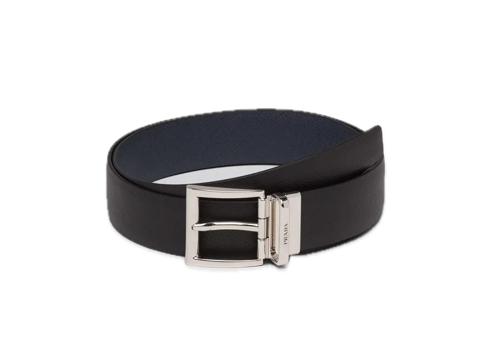 PRADA Saffiano Leather Reversible Belt "Black/Navy"