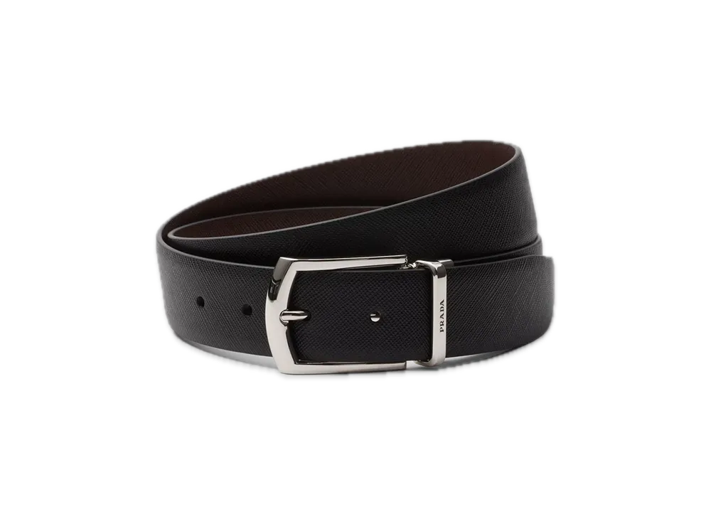PRADA Reversible Saffiano Leather Belt "Black/Burnt Brown"
