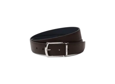 PRADA Reversible Saffiano Leather Belt "Dark Brown/Navy"