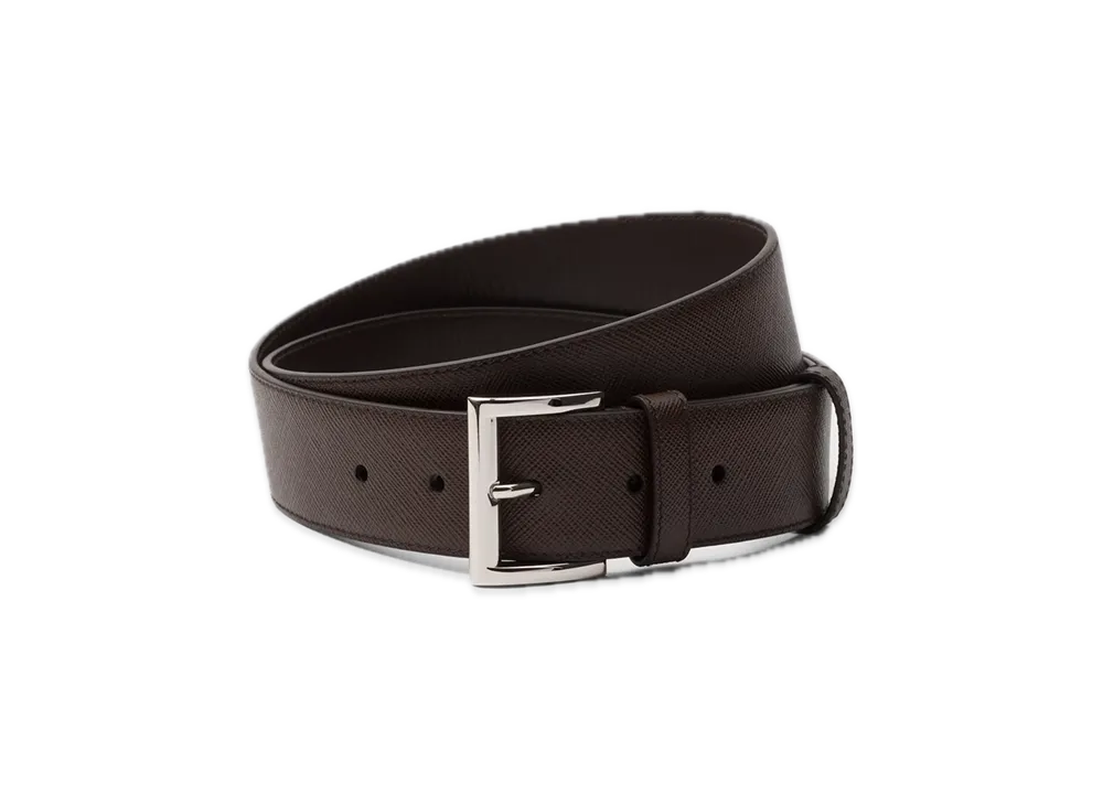 PRADA Saffiano Leather Belt "Dark Brown"