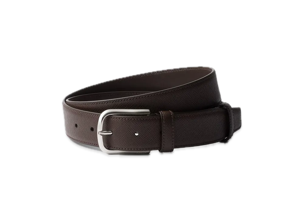 PRADA Saffiano Leather Belt "Dark Brown"