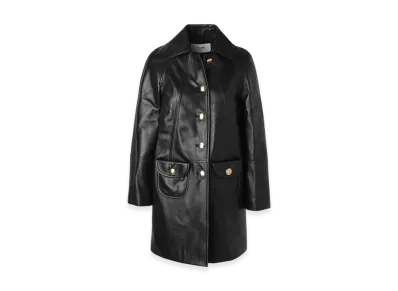 CELINE Leather Coat Claudine Collar Coat "Black"