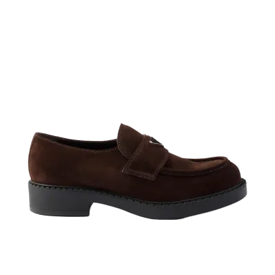 PRADA Chocolate Suede Loafers "Dark Brown"