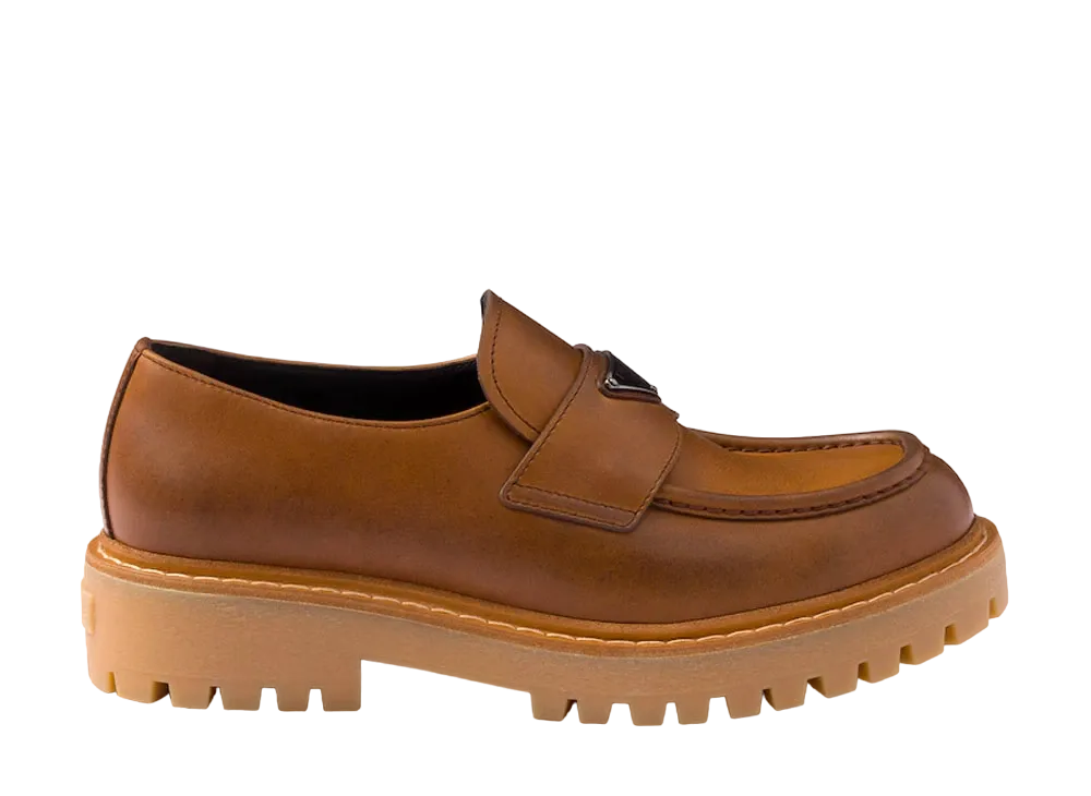 PRADA Men's Leather Loafers "Cognac"