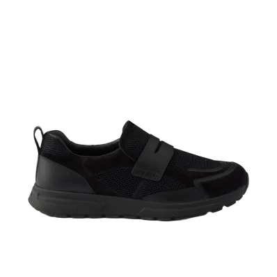 PRADA Prax Mesh Fabric and Leather Loafers "Black"
