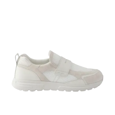 PRADA Prax Mesh Fabric and Leather Loafers "White"