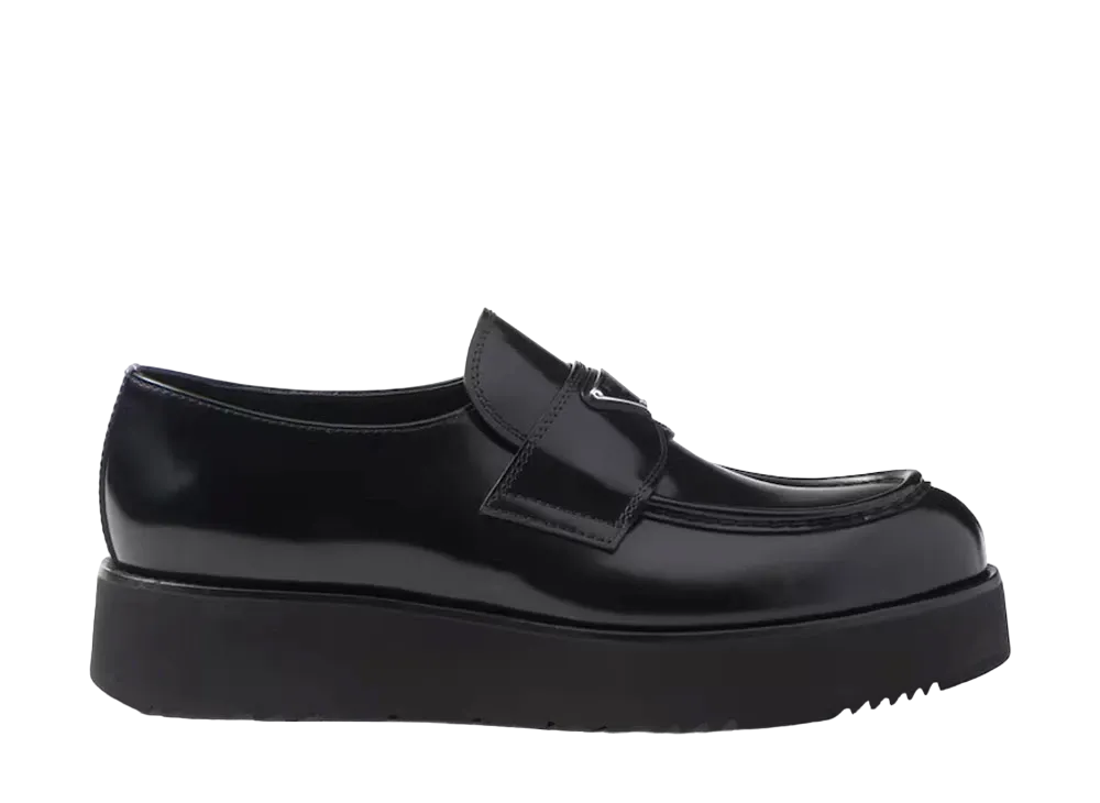 PRADA Brushed Leather Loafers "Black"